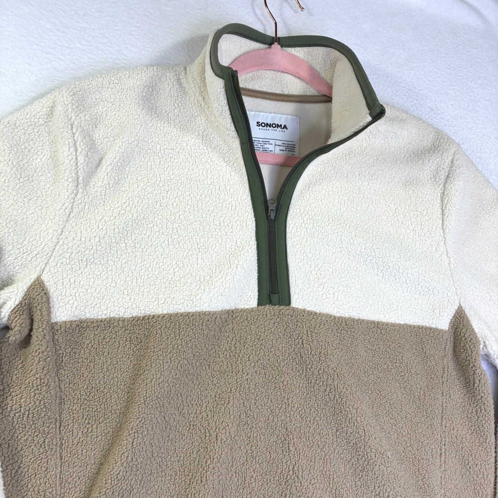 Sonoma Goods For Life Mens Sherpa Fleece Quarter Zip Pullover Cream Tan Small